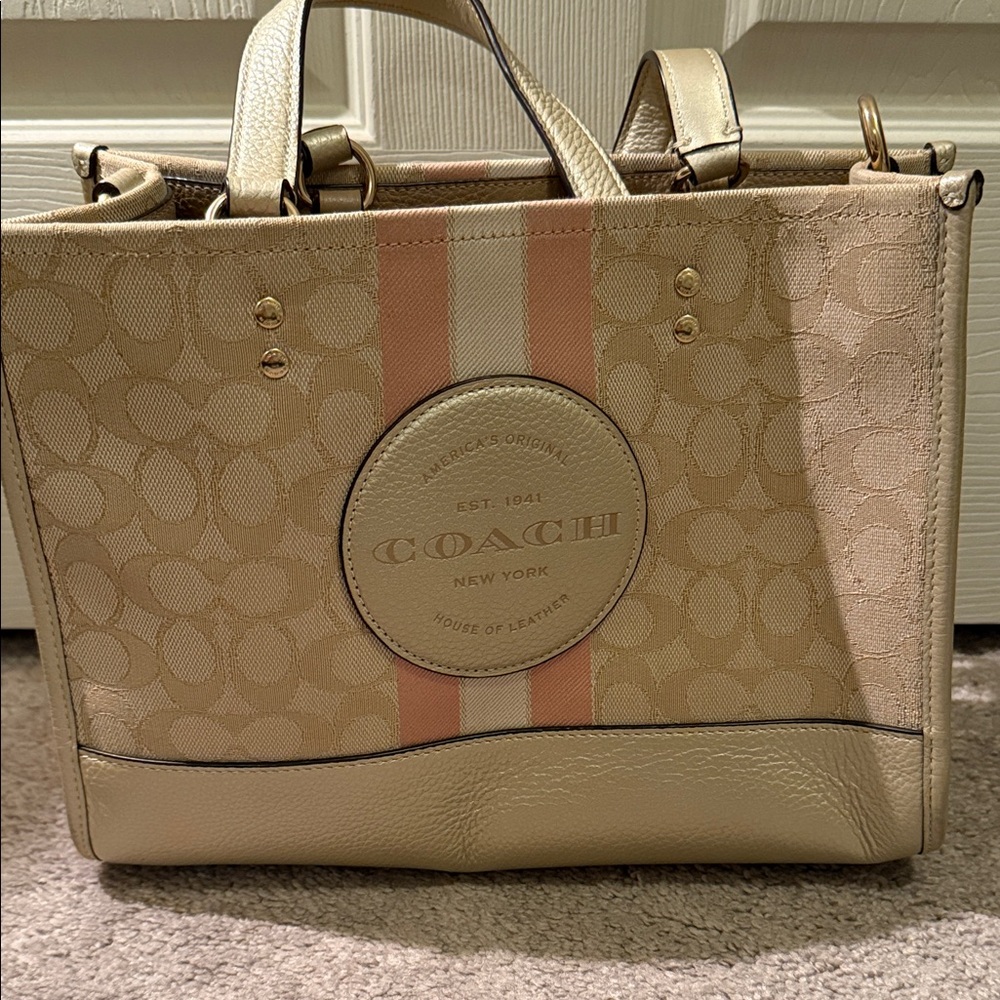 Coach Beige and Pink Striped Tote